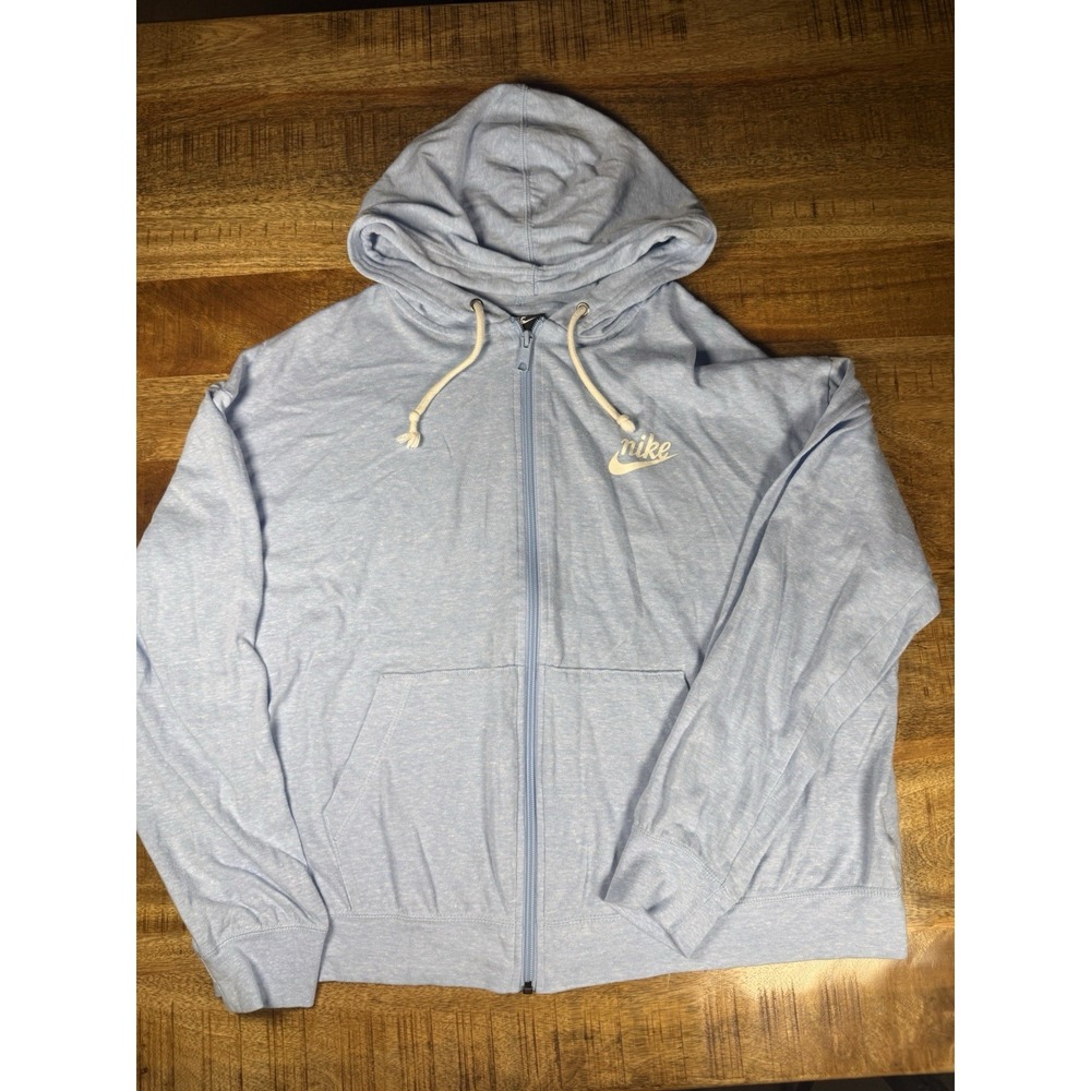 Nike Sportswear Womens XL Light Blue Full Zip Hoodie Sweatshirt Organic Cotton